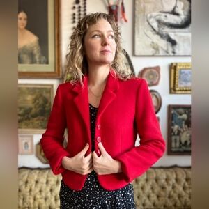 Express 1990s Vintage Cropped Fleece Blazer - Red Sz: Medium